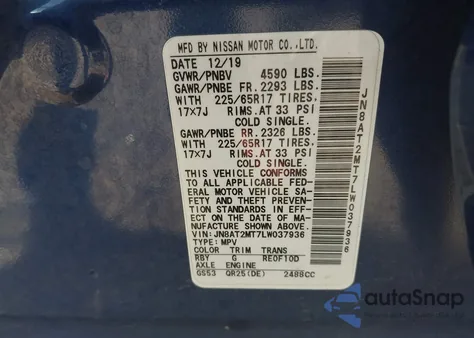 2020 Nissan Rogue S Fwd из США, поврежденный, VIN JN8AT2MT7LW037936